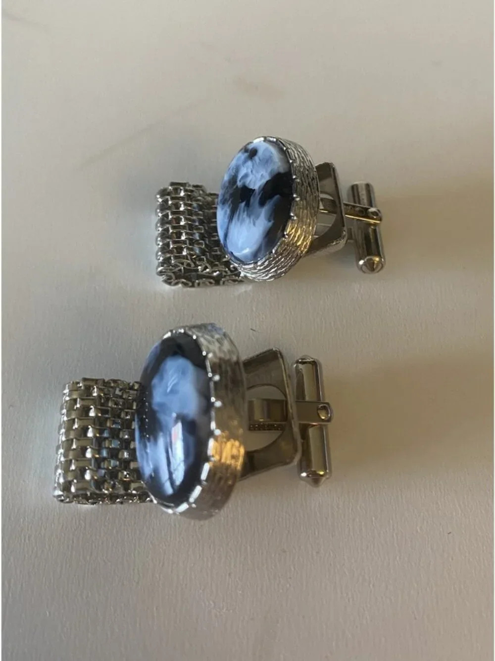 Authentic Vintage Signed Christian Dior / Destino Silver-Tone Lucite Cufflinks